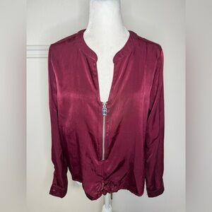 Michael Kors Burgundy Zip Blouse size L new with tag